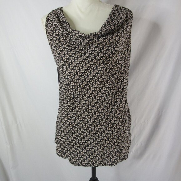 CAbi Blouse Cat Love Drape Style #829 Sleeveless Cowl Black Beige Size Large - Picture 1 of 7